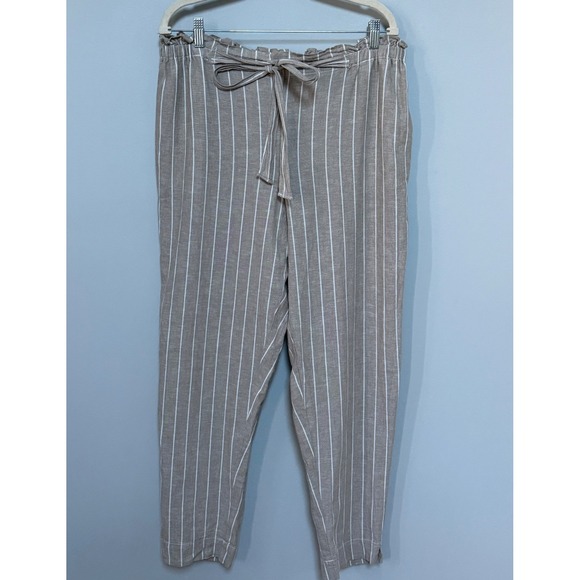 beachlunchlounge Pants - Beach Lunch Lounge Striped Linen & Cotton Paperbag Waist Pants Women XL NEW‎